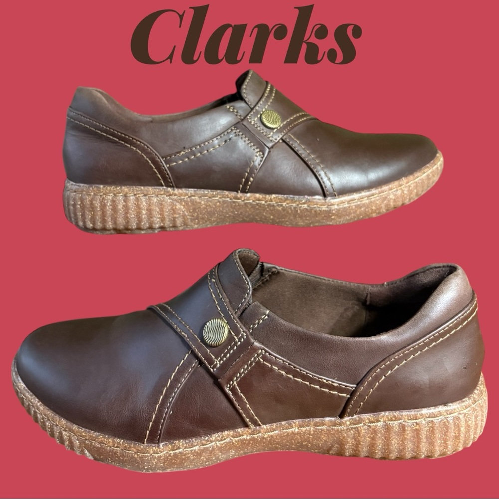 Clarks Caroline Pearl Slip-On Loafers Dark Brown Leather. Size 10. Like new! EUC